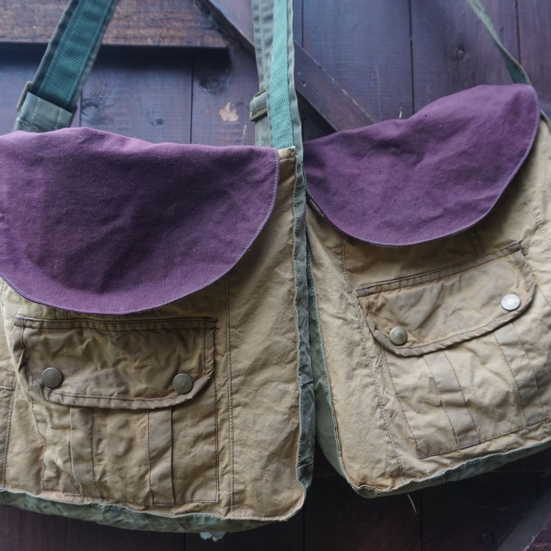 brown handmade fabric shopping bag with top flap/ cover